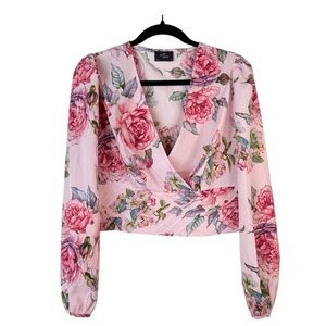 Milk and Honey Floral Pink Wrap V-Neck Long Sleeve Top